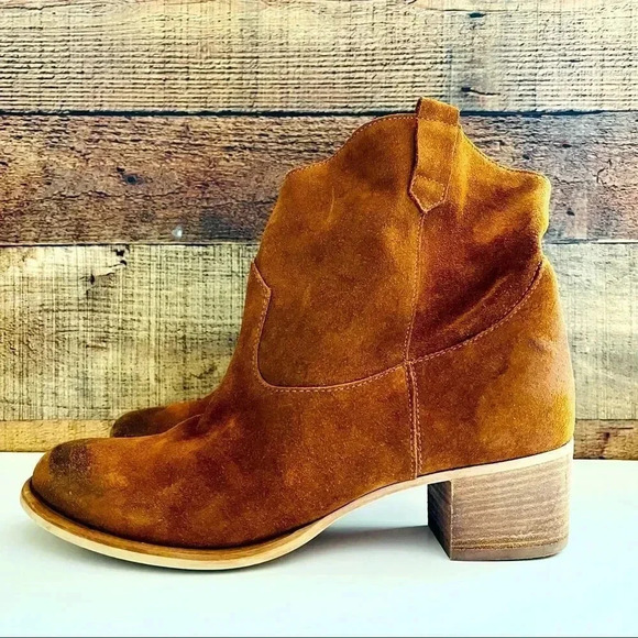 Sundance Catalog Leann Suede Cognac Ankle Booties - Picture 3 of 9